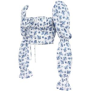 Floral Blue and White Women's Top